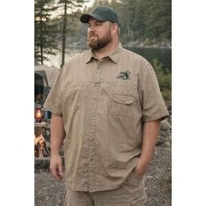 RedHead Fishing Core 100% Cotton Button Up Bass Embroidered Outdoor Shirt 4XL